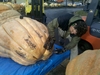 Ron Barker painting flames on the "smoke on the water" pumkin-boat